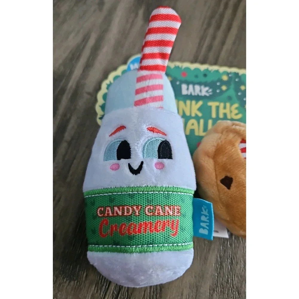 Bark Box Small Dunk the Halls Plush Dog Toy Crazy Crinkle Disc Squeakers New